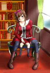  1girl artist_request blush boots breasts brown_hair cleavage kneehighs mary_janes mutant parasitic_twin shoes siblings sisters sitting socks thighhighs twins  rating:Questionable score:3 user:Bazrog
