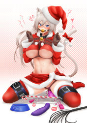  10s 1girl alisa_ilinichina_amiella animal_ears areola_slip ball_gag bdsm bell blue_eyes blush bondage boots bound bowl breasts candy candy_cane cat_ears cat_girl cat_tail chime christmas collar cum dildo drooling female_ejaculation female_focus fish food gag gagged gloves god_eater god_eater_2:_rage_burst hat highres kneeling large_breasts leather leather_strap looking_at_viewer midriff pussy ribbon rope saliva santa_costume santa_hat sex_toy shibari silver_hair skirt solo spreader_bar stormcow sweat tail thigh_boots thighhighs underboob upskirt vibrator whip  rating:Explicit score:97 user:arashiventus