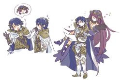 1boy 1girl alfonse_(fire_emblem) armor bad_id bad_twitter_id blonde_hair blue_eyes blue_hair blush breasts cape cleavage closed_mouth commentary_request dress earrings closed_eyes fire_emblem fire_emblem_heroes floating flower gradient_hair hair_ornament hat holding holding_paper jewelry loki_(fire_emblem) long_hair looking_at_another multicolored_hair murabito_ba nintendo open_mouth paper purple_dress purple_eyes purple_hair scale_armor signature simple_background smile very_long_hair white_background rating:Sensitive score:6 user:danbooru