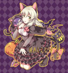 1girl animal_ears blush breasts brown_hair capelet cat_ears cat_tail dress elize_lutus closed_eyes frills green_eyes hood long_hair open_mouth ribbon see-through shoes socks tail tales_of_(series) tales_of_link tales_of_xillia teepo_(tales) rating:Sensitive score:1 user:wereAR