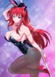  blue_eyes breasts fishnets high_school_dxd highres large_breasts leotard pantyhose playboy_bunny pole pole_dancing rabbit rabbit_ears red_hair rias_gremory  rating:Sensitive score:17 user:Edkas