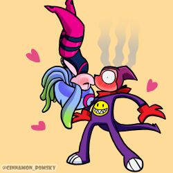 couple digimon digimon_(creature) highres impmon jellyfish_girl jellymon monster_girl parody spiderman_(series) tentacle_hair tentacles