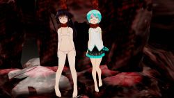  2girls 3d absurdres akatsuki_(kancolle) asphyxiation bad_end bikini black_hair blue_hair blush defeat diamond_chan dungeon dying full_body hanged hatsune_miku highres kantai_collection legs loli mikumikudance multiple_girls open_mouth ryona size_difference strangling strangulation struggling swimsuit tears tentacles thighs tongue tongue_out unconscious vocaloid  rating:Explicit score:22 user:ryonahunter
