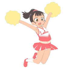 1girl armpits bare_arms cheerleader cleft_of_venus female_focus flat_chest full_body hair_ornament hair_scrunchie holding jumping loli navel no_panties open_mouth original pom_pom_(cheerleading) ponytail pussy scrunchie shoes simple_background skirt socks solo tan tanline tomboo uncensored upskirt white_background white_socks rating:Explicit score:56 user:Domestic_Importer