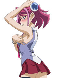 1girl armpits ass blue_eyes blush breasts closed_mouth hiiragi_yuzu jewelry looking_at_viewer makino_tomoyasu medium_breasts multicolored_hair no_panties pink_hair school_uniform short_twintails simple_background skirt sleeveless solo twintails two-tone_hair white_background yu-gi-oh! yu-gi-oh!_arc-v  rating:Sensitive score:56 user:danbooru
