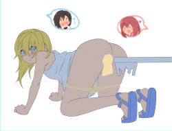  3girls ass bent_over black_hair blonde_hair blue_eyes blush clothes_lift dress dress_lift eyebrows_hidden_by_hair heart highres kairi_(kingdom_hearts) keyblade kingdom_hearts kneeling looking_back multiple_girls namine open_mouth panties panties_around_leg panty_pull red_hair sandals smile spaghetto087 underwear white_dress xion_(kingdom_hearts)  rating:Questionable score:70 user:xexther1938