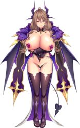  1girl arms_under_breasts boku_ga_incubus_ni_naru_tame_ni_kyou_kara_succubus_to_lesson_shimasu_2 boots breasts brown_hair demon_girl demon_horns demon_tail demon_wings detached_sleeves full_body hair_between_eyes heart heart_panties heart_print highres horns huge_breasts long_hair looking_at_viewer maebari mature_female mole mole_under_mouth non-web_source official_art panties photoshop_(medium) print_panties purple_eyes revealing_clothes reverse_outfit shiny_skin shiokonbu smile solo standing tachi-e tail thigh_boots transparent_background twintails underwear wings  rating:Sensitive score:29 user:danbooru