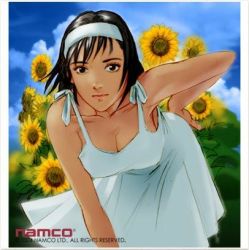 1girl bare_shoulders bent_over breasts cleavage collarbone company_name dress field flower flower_field hairband hand_on_own_hip hip_focus kawano_takuji kazama_jun large_breasts lips lowres mature_female namco official_art short_hair solo sunflower sunflower_field tekken tekken_2 tekken_tag_tournament white_dress rating:Questionable score:14 user:danbooru