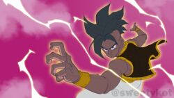  1boy absurdres aura black_eyes black_hair dragon_ball dragon_ball_gt energy fighting_stance highres lightning looking_at_viewer muscular muscular_male serious solo tagme uub  rating:General score:2 user:Dap5052