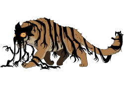  absurdres colored_sclera commentary_request cz_(anstjrwn2758) dream_tiger_(govy9807) highres monster no_humans orange_fur original shadow sharp_teeth teeth tiger tiger_stripes tusks white_background white_fur yellow_sclera  rating:General score:2 user:danbooru