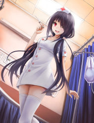  10s 1girl alternate_costume asymmetrical_bangs backlighting black_hair buttons cross date_a_live dress electrical_outlet extraction from_below greek_cross hair_over_one_eye hat heterochromia highres indoors legs_together long_hair nurse nurse_cap one_eye_covered pinky_out red_eyes revision short_dress sleeves_rolled_up solo standing sunimu syringe teeth thighhighs thighs tokisaki_kurumi twintails upper_teeth_only very_long_hair white_thighhighs yellow_eyes zettai_ryouiki  rating:Sensitive score:23 user:fioris