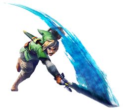  1boy absurdres armor attack blonde_hair blue_eyes chainmail faux_traditional_media green_theme hat highres link male_focus master_sword nintendo official_art sheath shield solo swing sword the_legend_of_zelda the_legend_of_zelda:_skyward_sword transparent_background tunic weapon  rating:Sensitive score:13 user:variety927