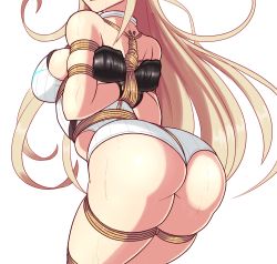 1girl arms_behind_back ass bagelbomb bare_shoulders bdsm blonde_hair blush bondage bound box_tie breasts competition_swimsuit crotch_rope earrings gem hair_ornament headpiece highres jewelry large_breasts long_hair mittens mythra_(radiant_beach)_(xenoblade) mythra_(xenoblade) nervous nintendo one-piece_swimsuit open_mouth pyra_(pro_swimmer)_(xenoblade) pyra_(xenoblade) shibari shibari_over_clothes solo sweat sweatdrop swimsuit tiara very_long_hair wet xenoblade_chronicles_(series) xenoblade_chronicles_2 rating:Questionable score:118 user:danbooru