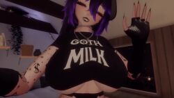  1girl 3d animated ass bouncing_breasts breasts charlotte_vr cleft_of_venus demon_girl demon_horns fishnets horns large_breasts lifting_own_clothes navel open_mouth pussy smile stomach_tattoo tagme tattoo thick_thighs thighs video vrchat  rating:Explicit score:79 user:Leviathin