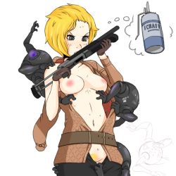  1girl b-intend big_mama blonde_hair breasts eva_(metal_gear) female_focus metal_gear_(series) metal_gear_solid_4:_guns_of_the_patriots partially_colored solo white_background  rating:Explicit score:50 user:Ferramba