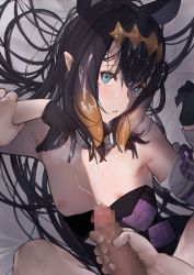 1boy 1girl absurdres animal_ears bare_shoulders bed_sheet betabeet black_dress black_gloves black_hair blue_eyes blush censored cum cum_on_body cum_on_hair detached_sleeves dress dress_slip ejaculation erection facial flat_chest fur_collar gloves gradient_hair highres holding_another&#039;s_arm hololive hololive_english looking_at_viewer male_masturbation masturbation mole mole_under_eye mosaic_censoring multicolored_hair ninomae_ina&#039;nis nipples open_mouth orange_hair penis pointy_ears sheet_grab single_detached_sleeve strapless strapless_dress tentacle_hair upper_body virtual_youtuber rating:Explicit score:190 user:danbooru