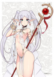  1girl alternate_costume commission elf frieren pointy_ears revealing_clothes solo sousou_no_frieren staff virus-g  rating:Sensitive score:29 user:RIG