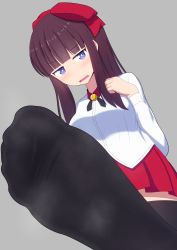 1girl blue_eyes blush bow feet foot_focus from_below hair_bow highres j-kisarazu long_hair looking_at_viewer new_game! parted_lips ponytail pov purple_hair socks soles steam takimoto_hifumi rating:Sensitive score:67 user:ssfl