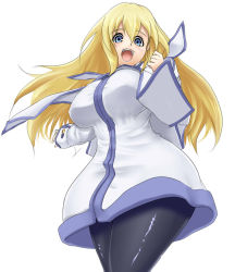  00s blonde_hair blue_eyes blush breasts colette_brunel curvy happy homura_(haku89) large_breasts long_hair long_sleeves open_mouth pantyhose simple_background solo tales_of_(series) tales_of_symphonia thighs  rating:Sensitive score:28 user:danbooru