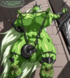  1futa angelauxes breasts chain colored_skin futanari green_skin long_nipples orc solo testicles the_terrible_orc_queen white_hair  rating:Explicit score:55 user:girlsemen