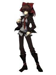 1girl alternate_costume boots brown_hair contemporary female_focus full_body ghost_in_the_shell ghost_in_the_shell_stand_alone_complex hakurei_reimu highres necktie parody rimu_(rim573) solo touhou transparent_background rating:Sensitive score:5 user:Deusexcalamus
