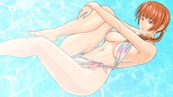  1girl braid breasts brown_eyes brown_hair dead_or_alive dead_or_alive_xtreme_3_fortune highres kasumi_(doa) large_breasts long_hair looking_at_viewer one-piece_swimsuit swimsuit underboob user_tggn7272 water 