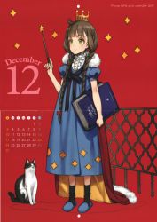  absurdres book brown_hair calendar cat crown green_eyes highres ooyari_ashito tagme wand  rating:Sensitive score:10 user:Chanada