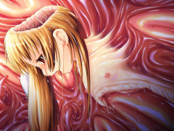 blonde_hair death empty_eyes guro kaeru loli melting monster nipples nude open_mouth rape red_eyes saliva slime tears tentacles tongue twintails rating:Explicit score:65 user:i_am_gundam
