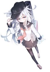 1girl absurdres blue_eyes blue_hair dfd hat hibiki_(kancolle) highres kantai_collection light_blue_hair long_hair looking_at_viewer sailor_collar simple_background smile solo