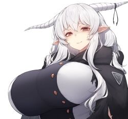  arknights breasts horns huge_breasts looking_at_viewer rikuguma shining_(arknights) solo tagme white_hair  rating:General score:15 user:hibiscussyriacus