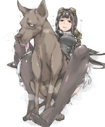 10s 1girl ^^^ bestiality black_hair black_thighhighs blunt_bangs blush clothed_sex dog frilled_thighhighs frills full_body gloves goggles granblue_fantasy half-closed_eyes heart jessica_(granblue_fantasy) knotting long_hair looking_at_viewer p_(tidoriashi) saliva sex simple_background spoken_heart sweat thighhighs torn_clothes very_long_hair white_background rating:Explicit score:125 user:mrdie01