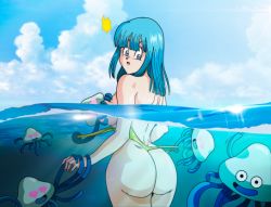  1girl ass blue_sky clothes_pull curvy dragon_ball dragonball_z highleg highleg_swimsuit huge_ass jellyfish looking_back maron_(dragon_ball) naughty_turtle_(artist) nude one-piece_swimsuit one-piece_swimsuit_pull partially_submerged partially_underwater_shot sky swimsuit tentacles thick_thighs thighs underwater water yellow_one-piece_swimsuit  rating:Questionable score:37 user:ass_ball