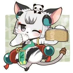  1girl artist_request baozi black_eyes cat cat_busters chinese_clothes eating food furry furry_female grey_hair nyaorin_(cat_busters) panda short_hair solo  rating:Sensitive score:1 user:KemonoLover96