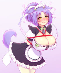  10s 1girl animal_ears apron arms_behind_back artist_request bdsm bell blush bondage bound bow bowtie breast_bondage breasts cat_ears character_name cinnamon_(nekopara) cleavage cleavage_cutout clothing_cutout commentary_request green_bow hair_ribbon heart heart-shaped_pupils highres huge_breasts jingle_bell leaning_forward looking_at_viewer maid maid_headdress masochism meltyvixen name_tag naughty_face nekopara ponytail puffy_short_sleeves puffy_sleeves purple_hair ribbon ribbon-trimmed_clothes ribbon_trim short_hair short_ponytail short_sleeves simple_background smile solo symbol-shaped_pupils waist_apron white_ribbon yellow_eyes  rating:Questionable score:90 user:danbooru