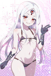 abigail_williams_(fate) breasts fate/grand_order fate_(series) hanagata_kai long_hair looking_at_viewer red_eyes small_breasts smile standing third_eye white_hair
