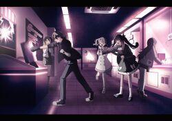  &gt;_&lt; 1boy 4girls :d azumaya_haruka black_camisole black_dress black_footwear black_hair black_jacket black_shirt black_shorts blonde_hair boxing_gloves breasts brown_footwear camisole ceiling_light clenched_hands closed_eyes collared_shirt crane_game crossed_arms dress dress_shirt fujisaki_fuuka fujisaki_kanon gradient_hair grey_hair grey_sailor_collar hand_to_own_mouth heart highres hiizumi_rinne indoors jacket letterboxed loafers long_hair long_sleeves loose_socks medium_breasts multicolored_hair multiple_girls open_clothes open_jacket open_mouth open_shirt outstretched_arm own_hands_together palms_together pantyhose pink_footwear puffy_long_sleeves puffy_sleeves punching sailor_collar sailor_dress sakura_no_sekai shaded_face shirt shoes shorts side_ponytail smile socks standing tile_floor tiles tiptoes tokiwa_mimori track_jacket translation_request tsuruse twintails undershirt very_long_hair watch white_dress white_jacket white_pantyhose white_socks wristwatch xd 