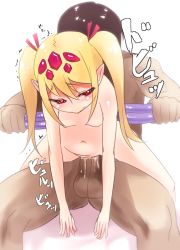  1girl :&gt; age_difference arthropod_girl bad_id bad_pixiv_id blonde_hair blush dark_skin deep_skin extra_eyes flat_chest hair_ribbon hetero hihumiyoimu insect_girl leaning_forward loli monster_girl navel nipples nude original penis pointy_ears pussy_juice red_eyes reverse_cowgirl_position reverse_upright_straddle ribbon sex sex_from_behind spider_girl straddling text_focus trembling twintails upright_straddle vaginal 