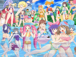  00s 2boys 6+girls all_fours alternate_color annotated armpits arms_up ash_ketchum ashley_(pokemon) ass back barefoot bikini blonde_hair blue_eyes blue_hair blue_one-piece_swimsuit blue_skirt blue_sky blunt_bangs bow breasts brock_(pokemon) brown_hair building cape chain-link_fence child clair_(pokemon) cleavage cloud cloudy_sky collarbone collared_shirt creatures_(company) crossdressing crossed_legs day diglett dual_persona earrings elite_four erika_(pokemon) everyone feet fence floral_print flower frilled_swimsuit frills frontier_brain game_freak gen_1_pokemon gen_3_pokemon goggles goggles_on_head grabbing grabbing_another&#039;s_breast green_(pokemon) green_eyes green_hair greta_(pokemon) grey_hair gym_leader hair_bobbles hair_bow hair_ornament hair_over_one_eye hairband hand_on_own_hip hands_on_own_hips hands_up hat holding in-franchise_crossover janine_(pokemon) jasmine_(pokemon) jewelry jigglypuff jovi_(pokemon) kelly_(pokemon) kirlia kris_(pokemon) large_bow large_breasts leaf_(pokemon) liza_(pokemon) long_hair long_twintails looking_at_another looking_at_viewer looking_back lovrina_(pokemon) luvdisc mana_(pokemon) marina_(pokemon) may_(pokemon) medium_breasts megaphone midriff misty_(pokemon) mudkip multiple_boys multiple_girls navel nintendo one-piece_swimsuit one_eye_closed open_mouth outdoors pants phoebe_(pokemon) pikachu pink_bikini pink_bow pink_hair pokemoa pokemon pokemon_(anime) pokemon_(classic_anime) pokemon_(creature) pokemon_adventures pokemon_rse pokemon_rse_(anime) pokemon_xd polka_dot polka_dot_bikini polka_dot_swimsuit ponytail pool purple_eyes purple_hair red_eyes roxanne_(pokemon) sabrina_(pokemon) sarong school_swimsuit shirt short_hair short_ponytail side_ponytail sitting skirt sky small_breasts smile standing strapless straw_hat striped_bikini striped_clothes summer surskit swimming swimsuit toes towel trap turtleneck twintails two_side_up unworn_sarong very_long_hair wading wallpaper water white_one-piece_swimsuit white_school_swimsuit whitney_(pokemon) wide_ponytail wig window wink wristband yellow_(pokemon) yellow_skirt  rating:Sensitive score:156 user:danbooru