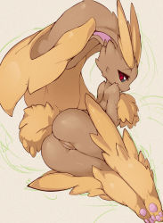  1girl animal_ears animal_hands anusman ass bad_id bad_tumblr_id beige_background black_sclera cleft_of_venus colored_sclera creatures_(company) feet female_focus from_behind full_body furry furry_female game_freak gen_4_pokemon half-closed_eyes hand_to_own_mouth hand_up looking_back looking_to_the_side lopunny lying nintendo nude on_side pokemon pokemon_(creature) pokemon_dppt pussy rabbit_ears rabbit_tail red_eyes simple_background slugbox solo tail teeth third-party_edit uncensored  rating:Explicit score:108 user:AngryZapdos