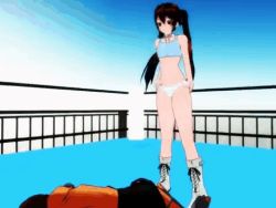 1boy 1girl animated animated_gif ball_busting bdsm boxing_ring cbt crotch_kick fighting lowres mikumikudance panties reverse_ryona twintails underwear rating:Sensitive score:36 user:Existingforonly