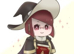  1girl book cape diagonal_bangs fire_emblem fire_emblem_awakening glasses hair_tubes hat holding holding_book m567fe miriel_(fire_emblem) nintendo red_hair solo upper_body witch_hat wizard_hat 