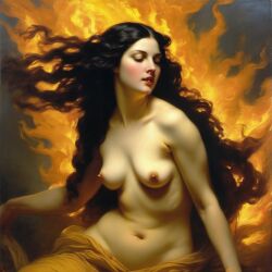  ai-generated belly black_hair breasts burning closed_eyes curvy fire long_hair navel nipples nude pyrokinesis seductress small_breasts william_bouguereau  rating:Explicit score:2 user:kitsuneshapeshifter