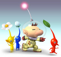  1boy alien antennae blue_pikmin brown_hair captain_olimar creature gradient_background helmet lowres nintendo official_art olimar pikmin_(creature) pikmin_(series) pointing pointy_ears red_pikmin simple_background spacesuit super_smash_bros. tagme yellow_pikmin  rating:Sensitive score:1 user:SeriousGod