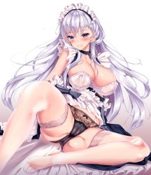 1girl azur_lane bare_shoulders belfast_(azur_lane) black_gloves black_panties blue_eyes blush breasts cameltoe chain cleavage collar collarbone come_hither elbow_gloves fukuda_shuushi garter_belt garter_straps gloves gradient_background grin hair_between_eyes hand_on_own_stomach highres lace lace_panties large_breasts long_hair looking_at_viewer maid_headdress midriff on_bed panties parted_lips pink_background revision silver_hair smile solo teeth thighhighs underwear very_long_hair white_background white_thighhighs rating:Questionable score:37 user:danbooru