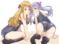  2girls ass bare_shoulders black_clover blush braid breasts closed_mouth green_eyes green_hair hair_ornament large_breasts long_hair mimosa_vermillion multiple_girls noelle_silva one-piece_swimsuit open_mouth orange_hair panties purple_eyes smile swimsuit tagme tukemen_gyokai underwear  rating:Questionable score:47 user:Ultimate52