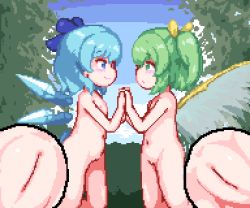 2girls animated animated_gif blue_eyes blue_hair blush child_on_child cirno closed_eyes commentary_request completely_nude cross-section daiyousei eye_contact fairy_wings female_ejaculation female_orgasm fingering flat_chest green_eyes green_hair heavy_breathing hinainf holding_hands ice ice_wings kiss kneeling loli looking_at_another lowres multiple_girls mutual_fingering mutual_masturbation nipples nude open_mouth orgasm pussy pussy_juice short_hair side_ponytail touhou wings yuri rating:Explicit score:314 user:danbooru