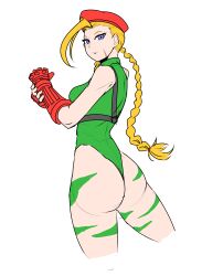  absurdres ass blonde_hair blue_eyes bodypaint braid breasts cammy_white capcom gloves highres leotard long_hair scar scar_on_face street_fighter street_fighter_ii  rating:General score:6 user:GMSniper56