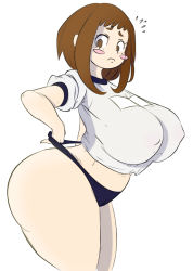  10s 1girl alternate_breast_size ass blush blush_stickers boku_no_hero_academia breasts brown_eyes brown_hair buruma covered_erect_nipples cowboy_shot curvy female_focus from_side groin hip_focus huge_ass huge_breasts leaning_forward looking_at_viewer looking_to_the_side matching_hair/eyes short_hair simple_background solo spindles standing thick_thighs thighs uraraka_ochako white_background wide_hips  rating:Questionable score:114 user:Ivelacia