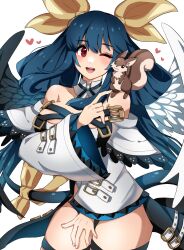  1girl angel_wings animal_ears asymmetrical_wings bare_shoulders blue_hair cohina detached_collar detached_sleeves dizzy_(guilty_gear) guilty_gear guilty_gear_xrd hair_ribbon hair_rings heart highres mature_female one_eye_closed open_mouth red_eyes ribbon simple_background skindentation solo squirrel squirrel_ears squirrel_tail tail tail_ornament tail_ribbon teeth thick_thighs thigh_gap thigh_strap thighs twintails upper_teeth_only white_background wings yellow_ribbon  rating:Sensitive score:9 user:Butz05