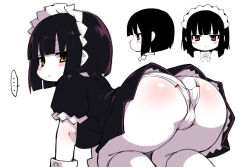  ... 1girl :&lt; all_fours ass ass_blush black_dress black_hair blush blush_stickers closed_mouth colored_skin dress expressionless feet_out_of_frame limited_palette looking_at_viewer looking_back maid maid_headdress medium_hair original panties profile short_sleeves simple_background solo speech_bubble spoken_ellipsis thighhighs underwear white_background white_panties white_skin white_thighhighs wrist_cuffs yellow_eyes zankuro  rating:Sensitive score:187 user:danbooru